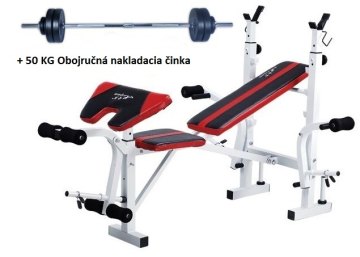 Bench lavička s bicepsovým pultom + 50 kg nakladacia obojručná činka Spartan